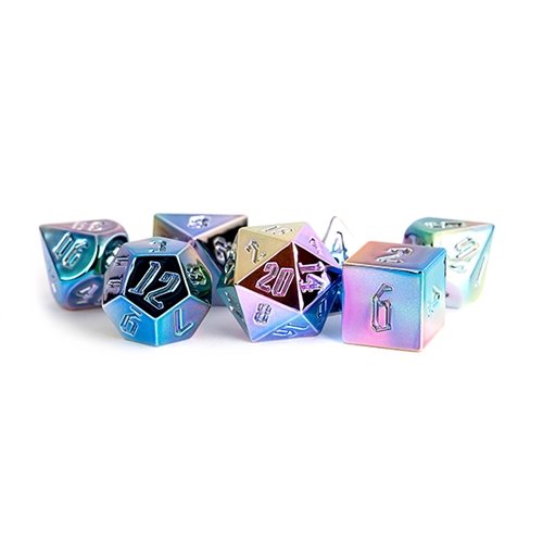 Alu Rainbow Aegis Uninked - Polyhedral Aluminium Plated Acrylic 16mm - Rollespils Terning Sæt - Metallic Dice Games